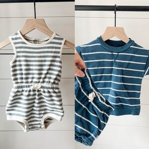 Striped Blue and Cream Kids One Piece Set
